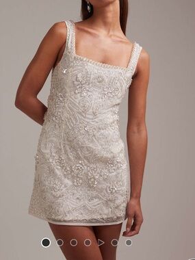 ASOS Design Ornate Crystal Embellished Square Neck Mini Dress in Ivory (4)